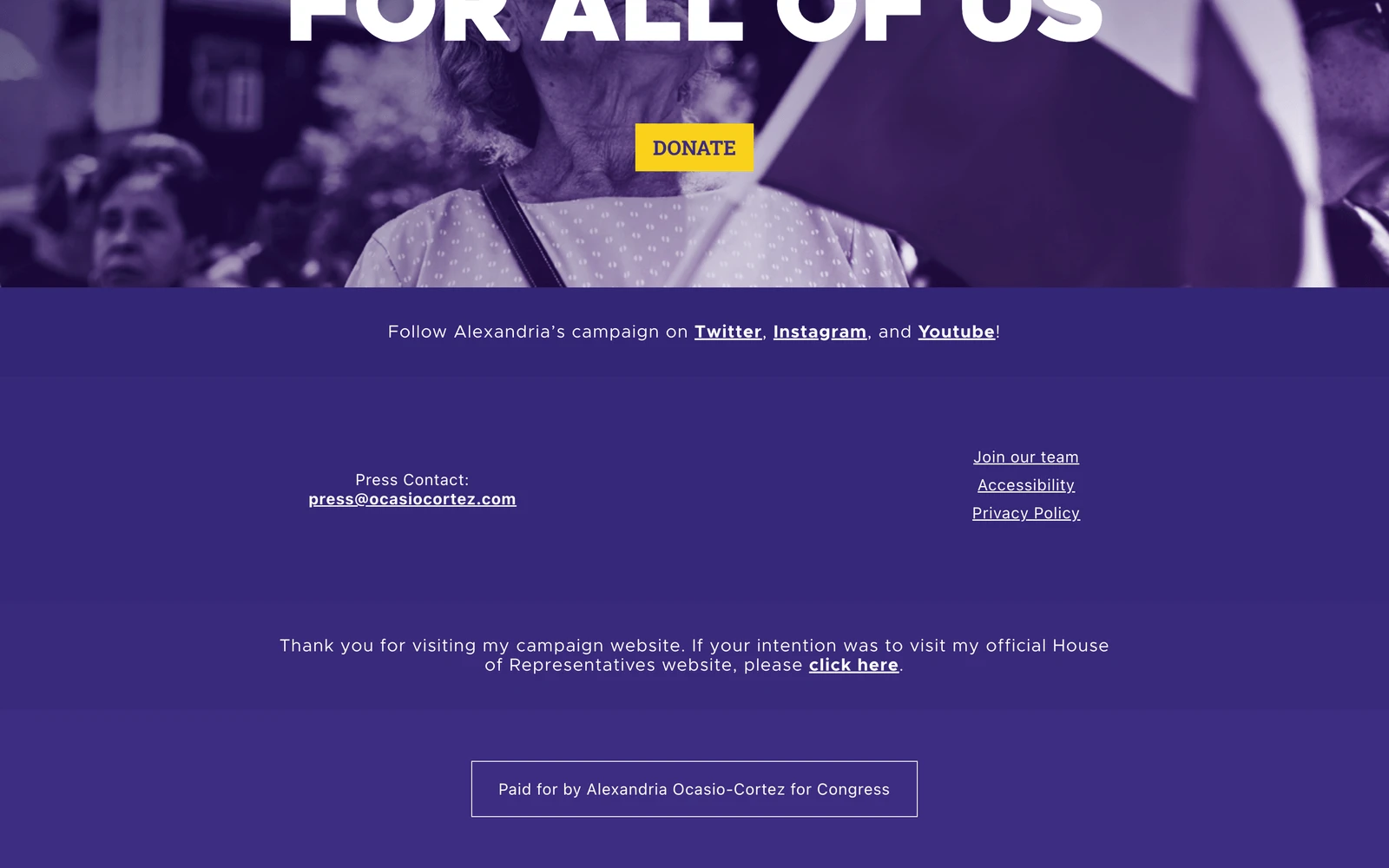 Bottom screenshot of OcasioCortez.com