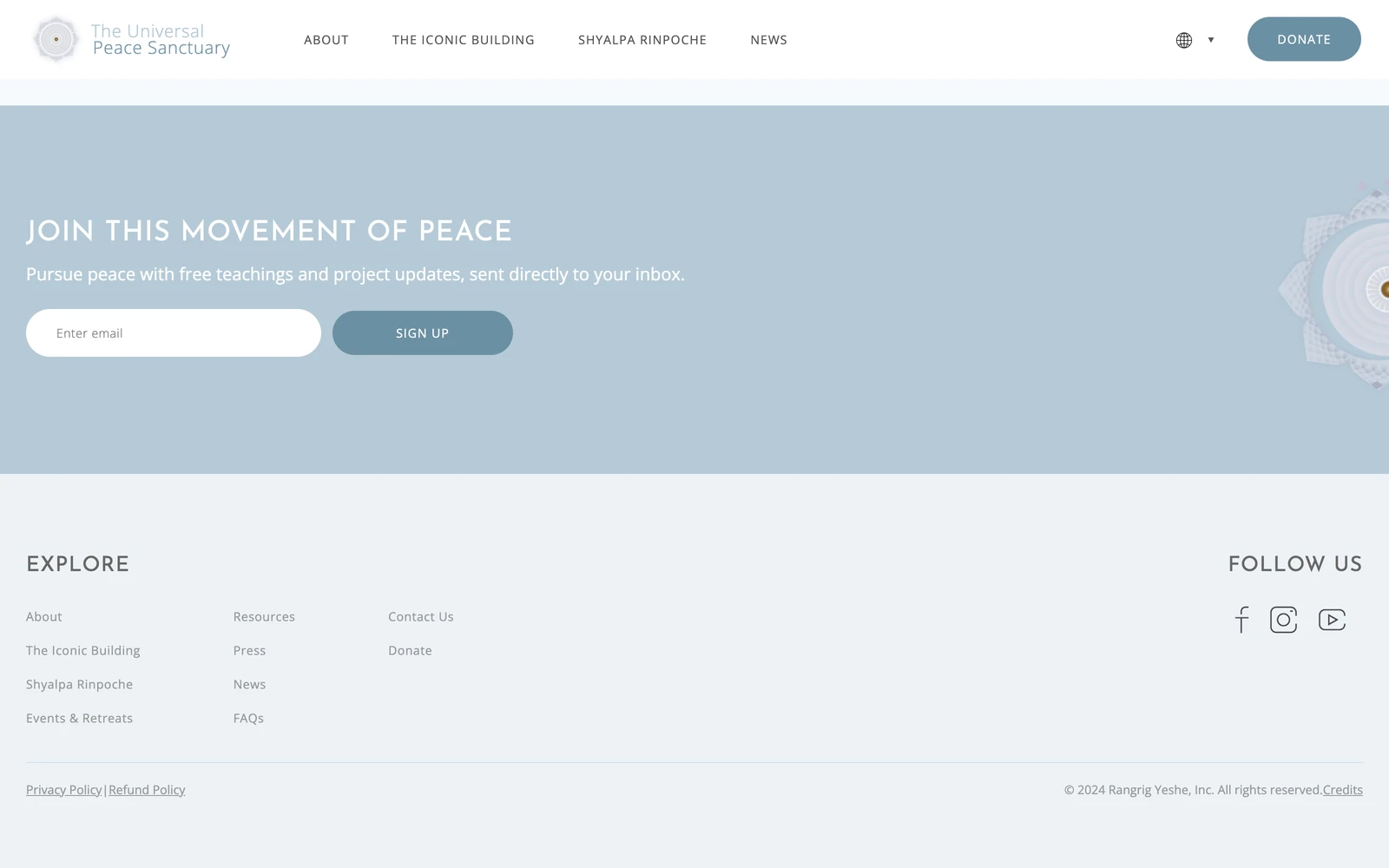 Bottom screenshot of PeaceSanctuary.org