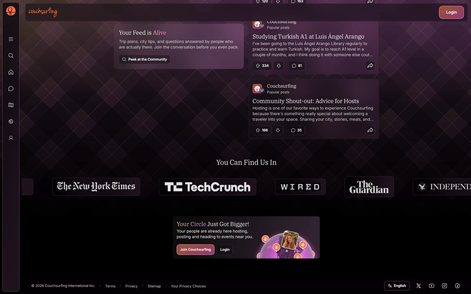 Bottom screenshot of CouchSurfing.com