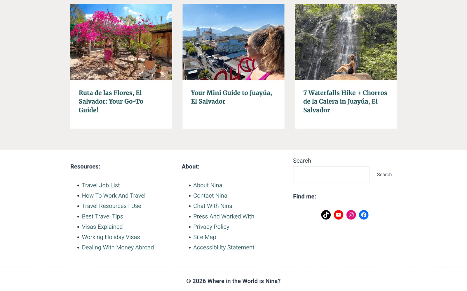 Bottom screenshot of WhereInTheWorldIsNina.com