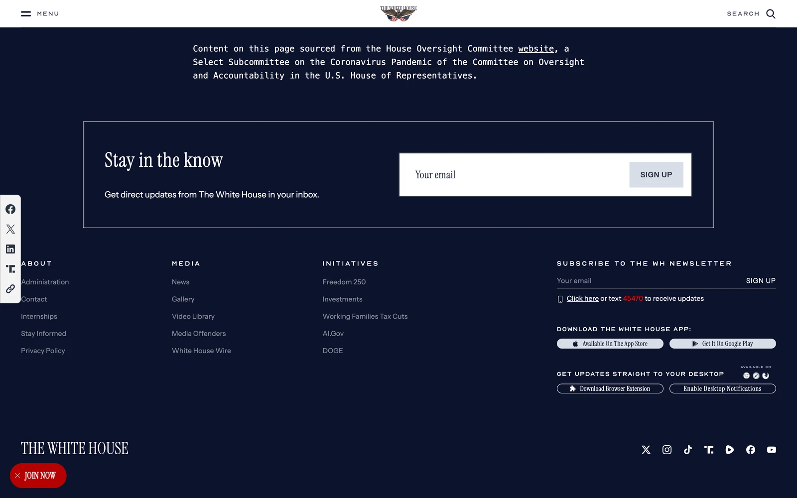 Bottom screenshot of WhiteHouse.gov Lab Leak