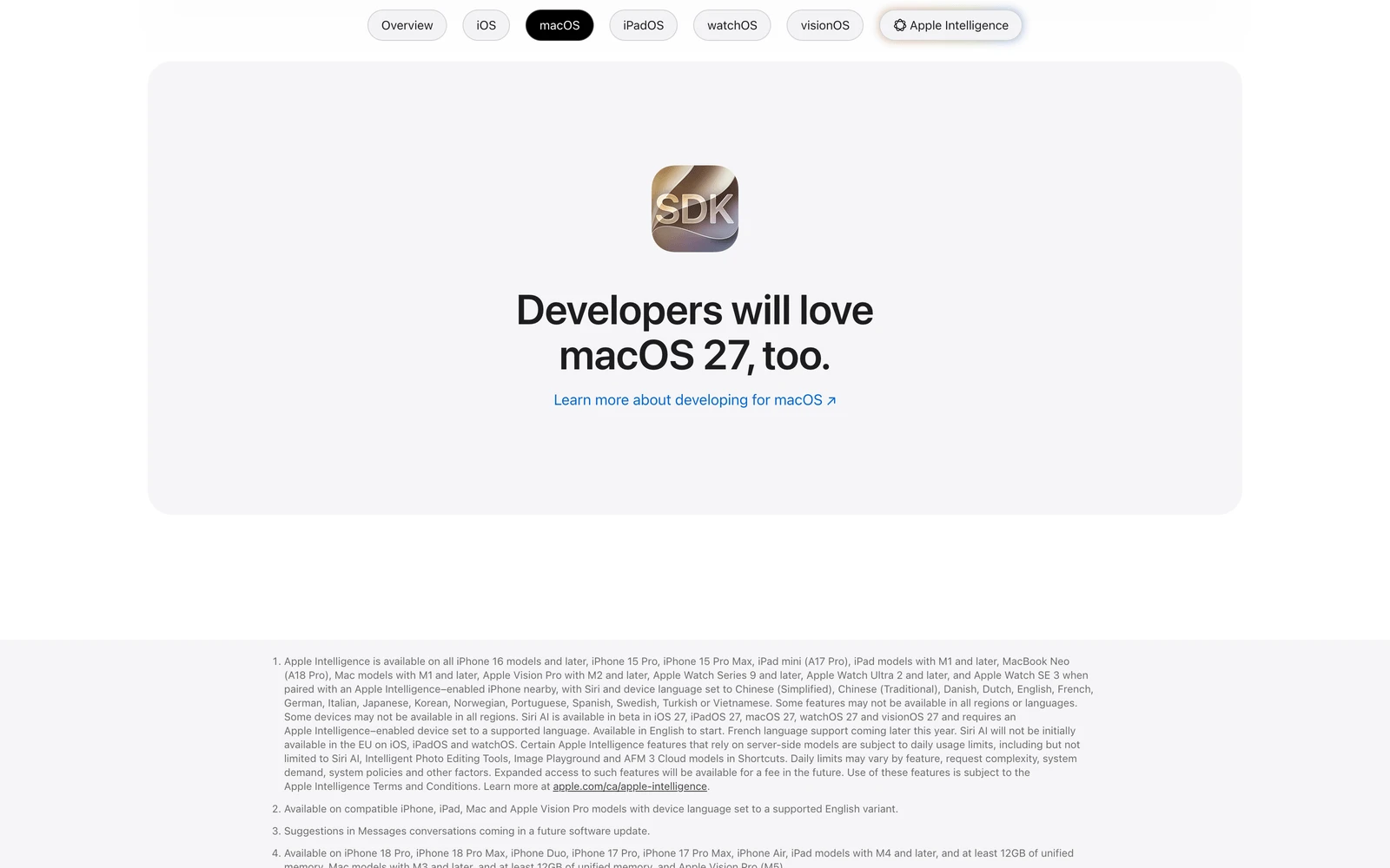 Bottom screenshot of Apple.com macOS 27