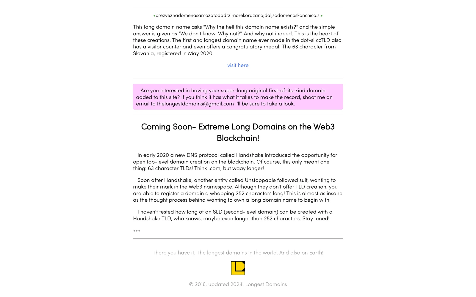 Bottom screenshot of LongestDomains.com