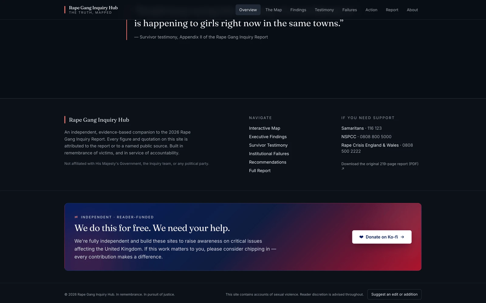 Bottom screenshot of RapeGangInquiry.co.uk