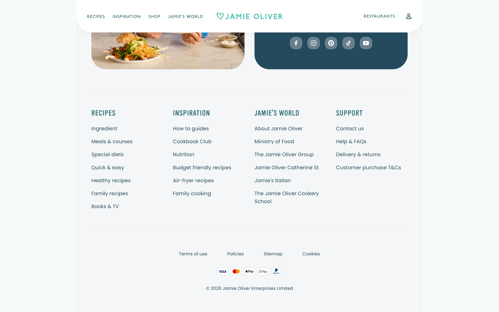 Bottom screenshot of JamieOliver.com