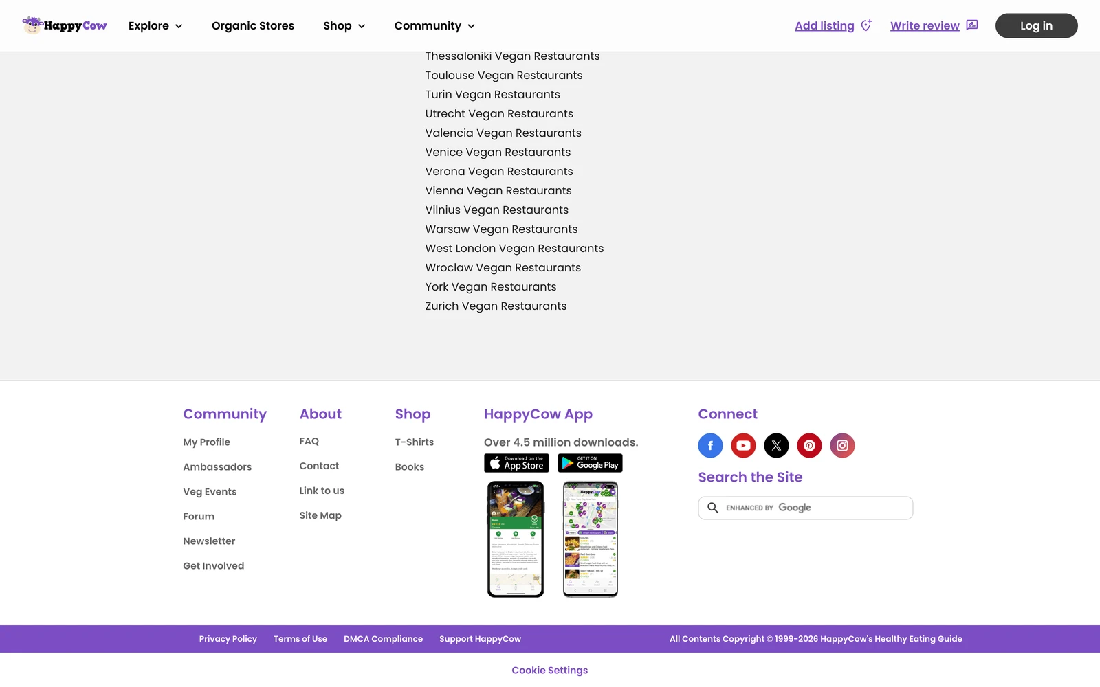 Bottom screenshot of HappyCow.net