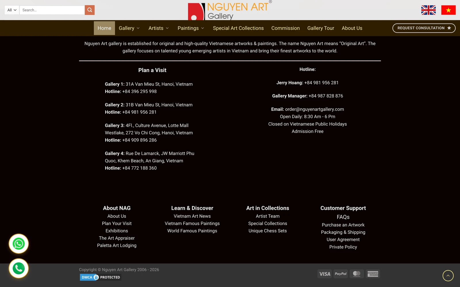 Bottom screenshot of NguyenArtGallery.com