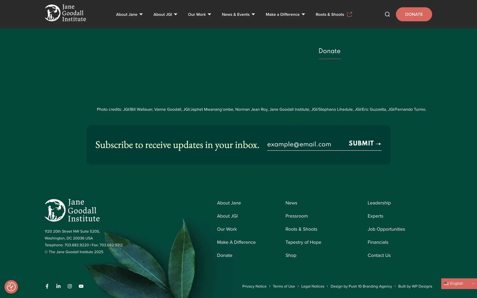 Bottom screenshot of JaneGoodall.org