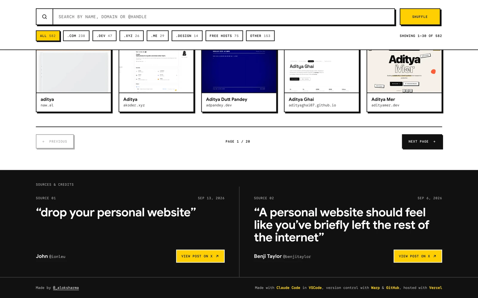 Bottom screenshot of PersonalWebsiteDirectory.com