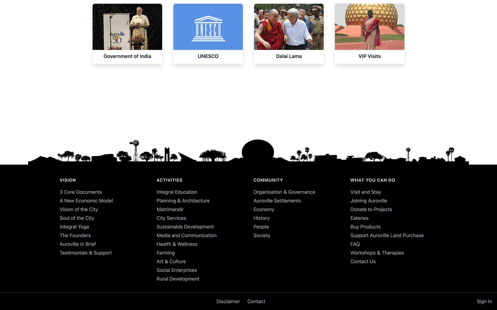 Bottom screenshot of Auroville.org
