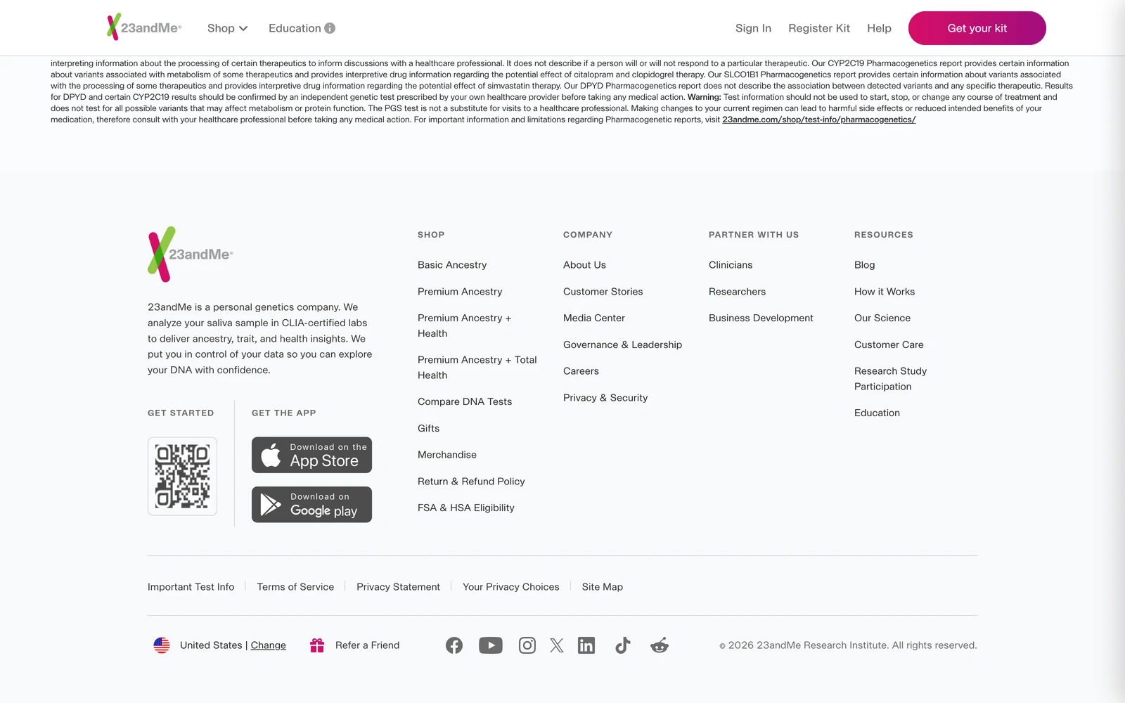 Bottom screenshot of 23andMe.org