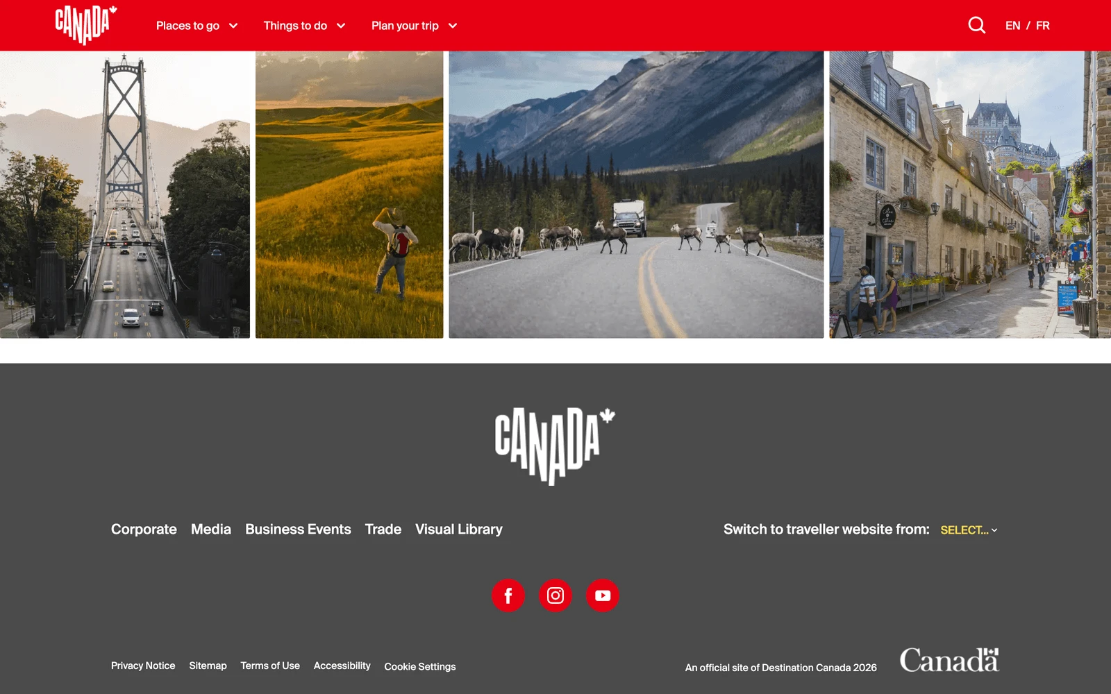 Bottom screenshot of DestinationCanada.com Travel