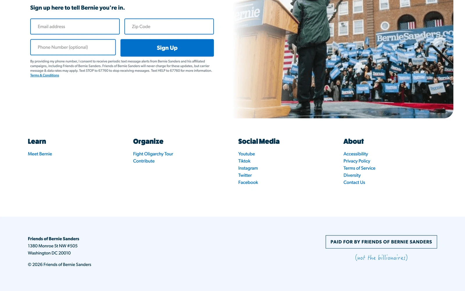 Bottom screenshot of BernieSanders.com
