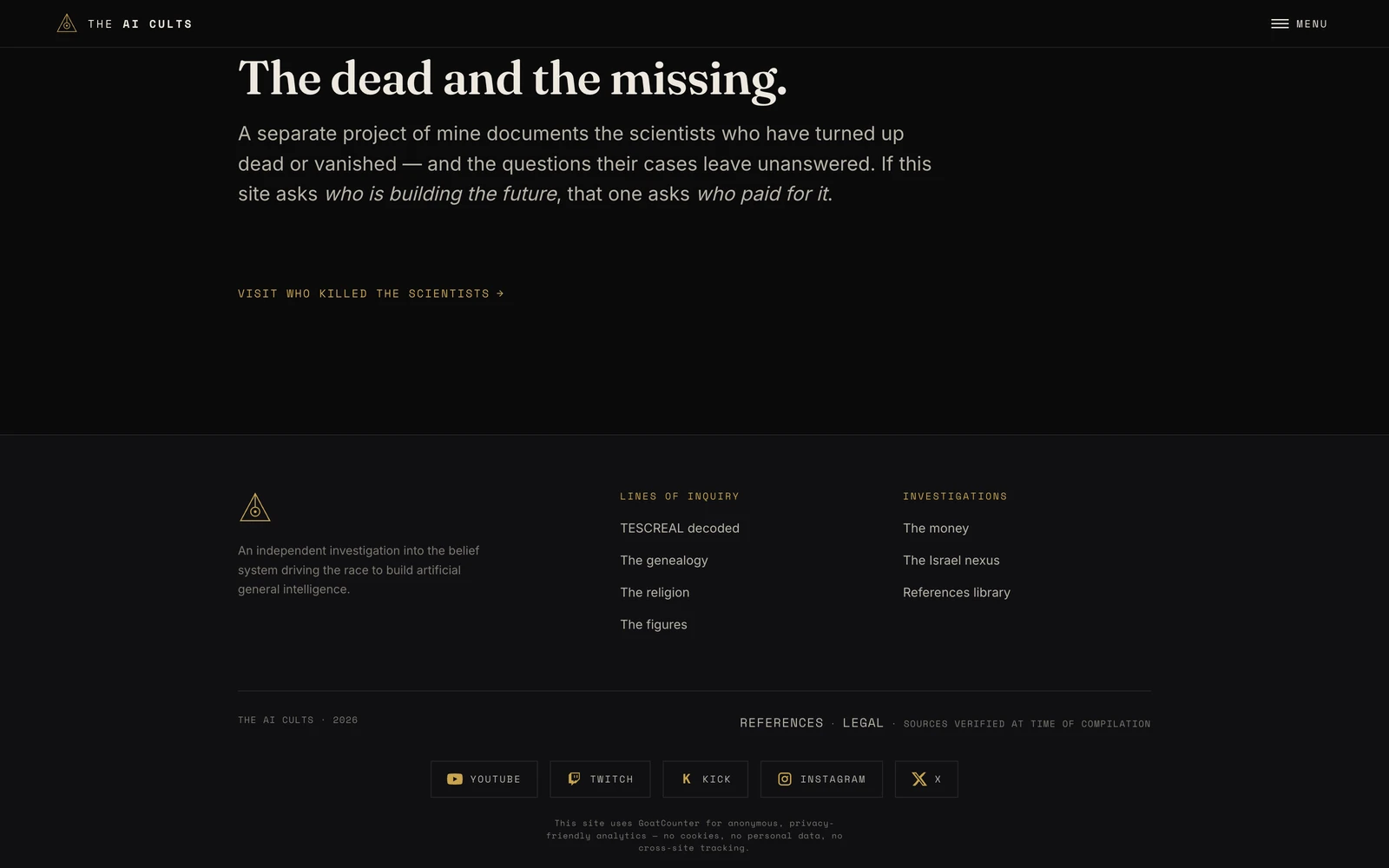 Bottom screenshot of TheAICults.com