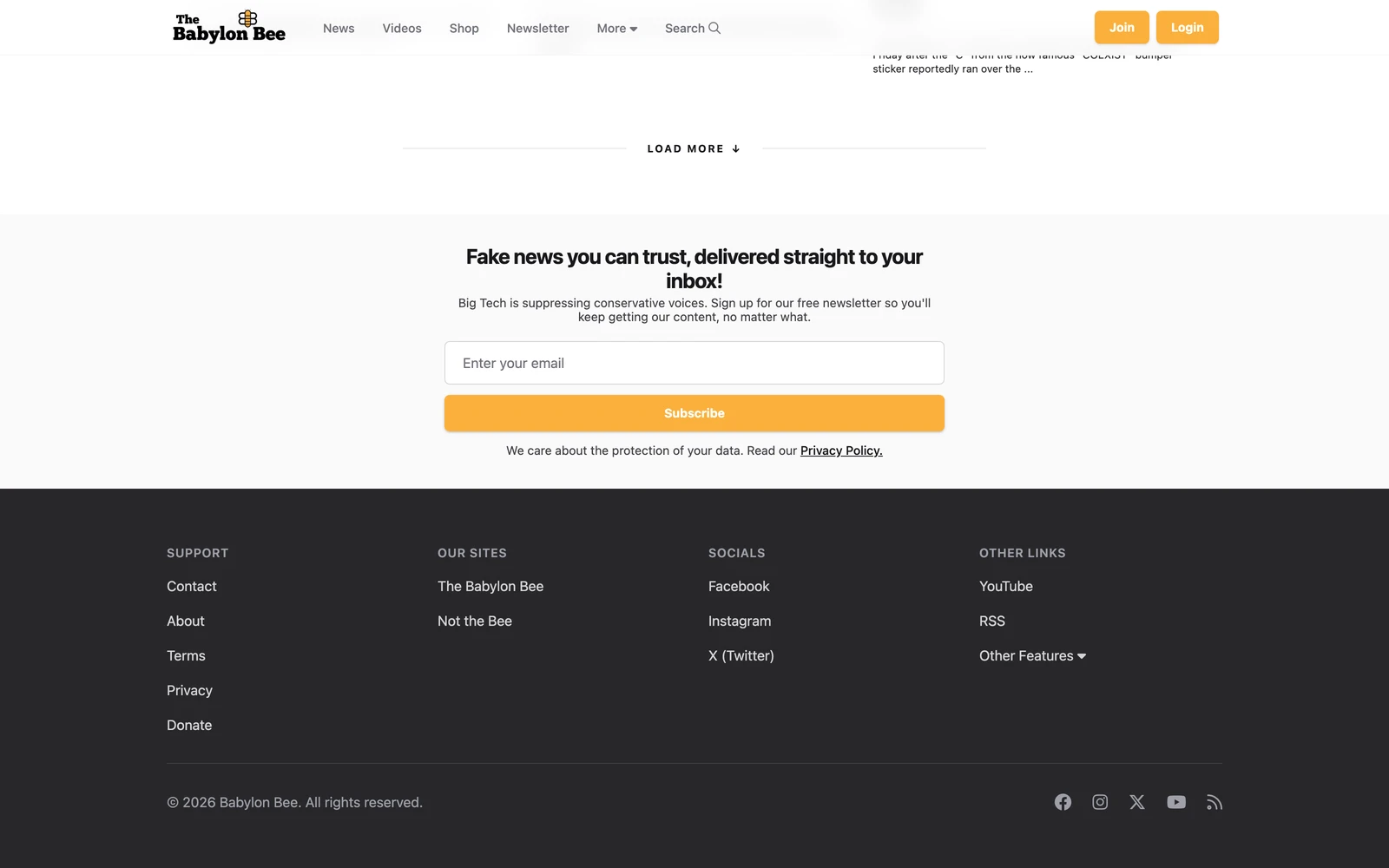 Bottom screenshot of BabylonBee.com