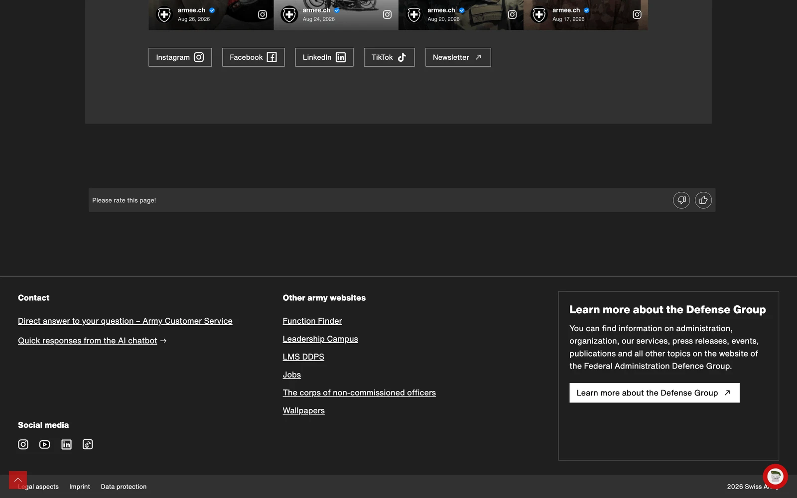 Bottom screenshot of Armee.ch