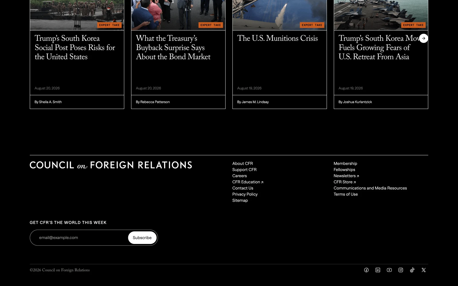 Bottom screenshot of CFR.org