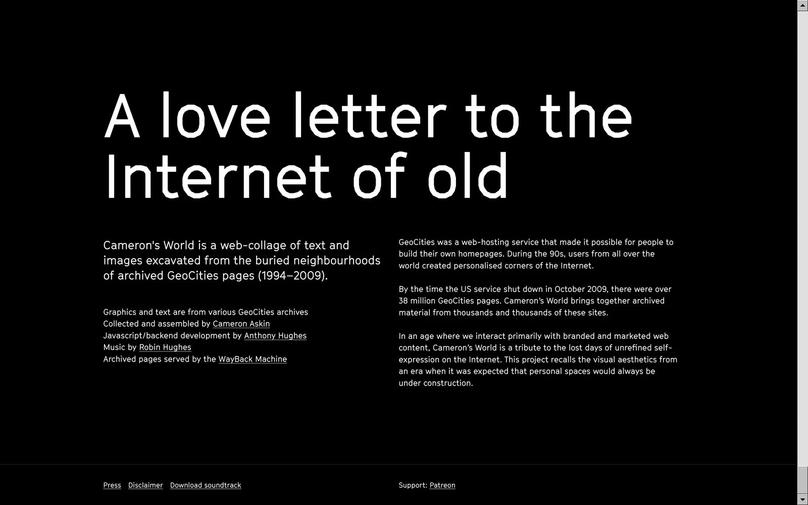 Bottom screenshot of CameronsWorld.net