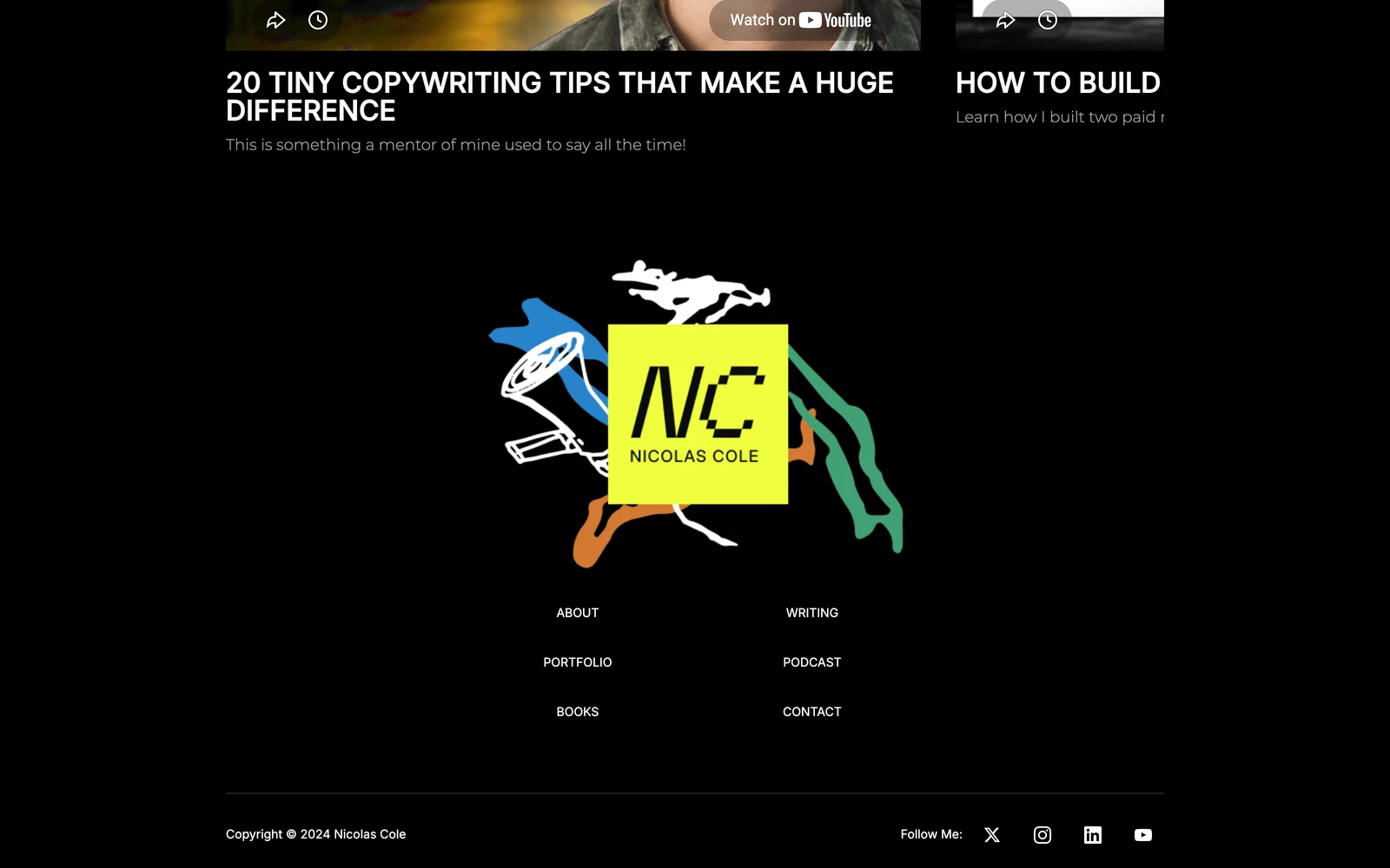 Bottom screenshot of NicolasCole.com