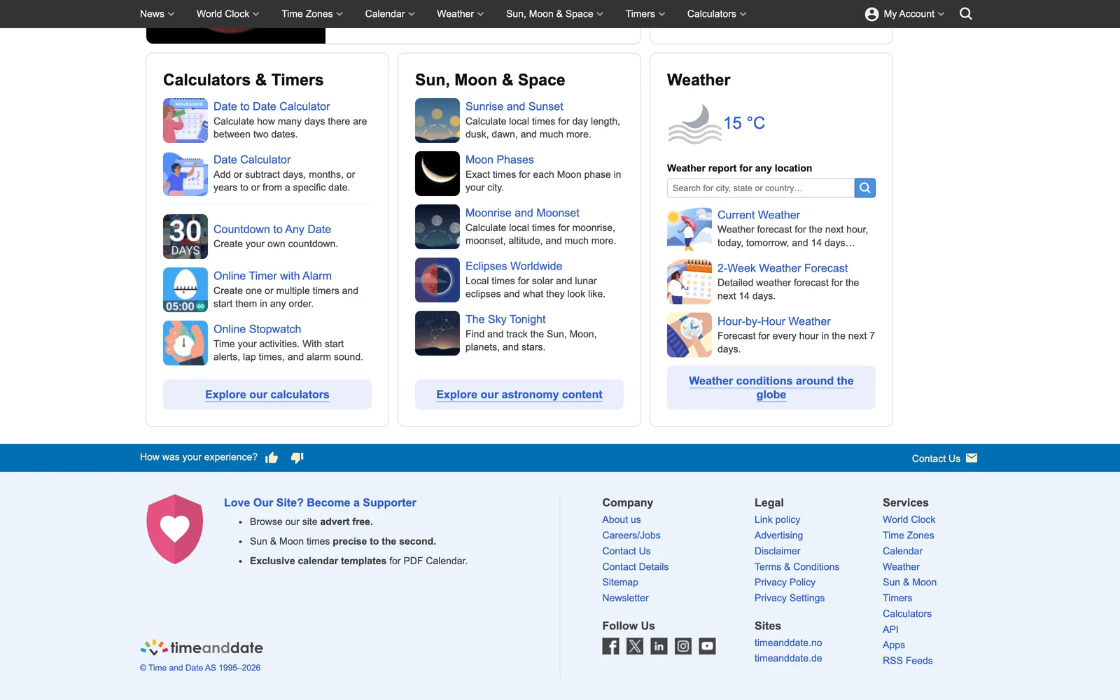 Bottom screenshot of TimeAndDate.com