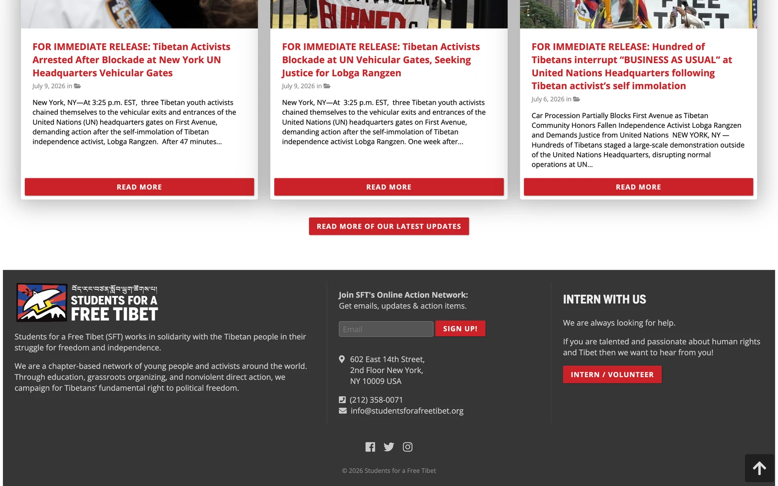 Bottom screenshot of StudentsForAFreeTibet.org