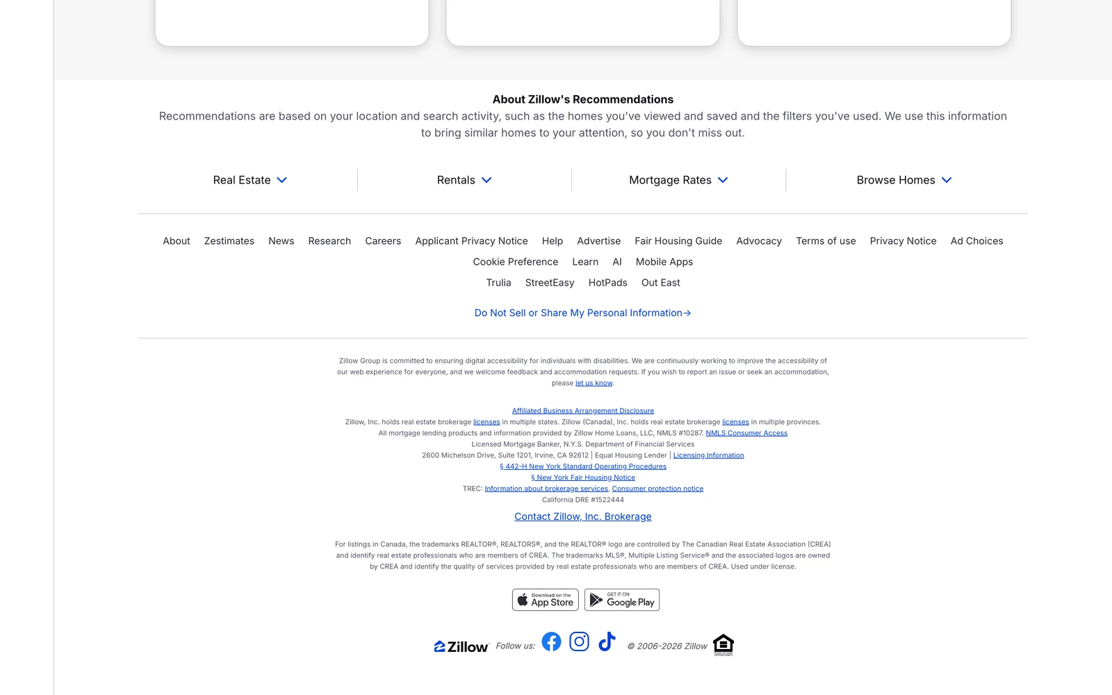 Bottom screenshot of Zillow.com