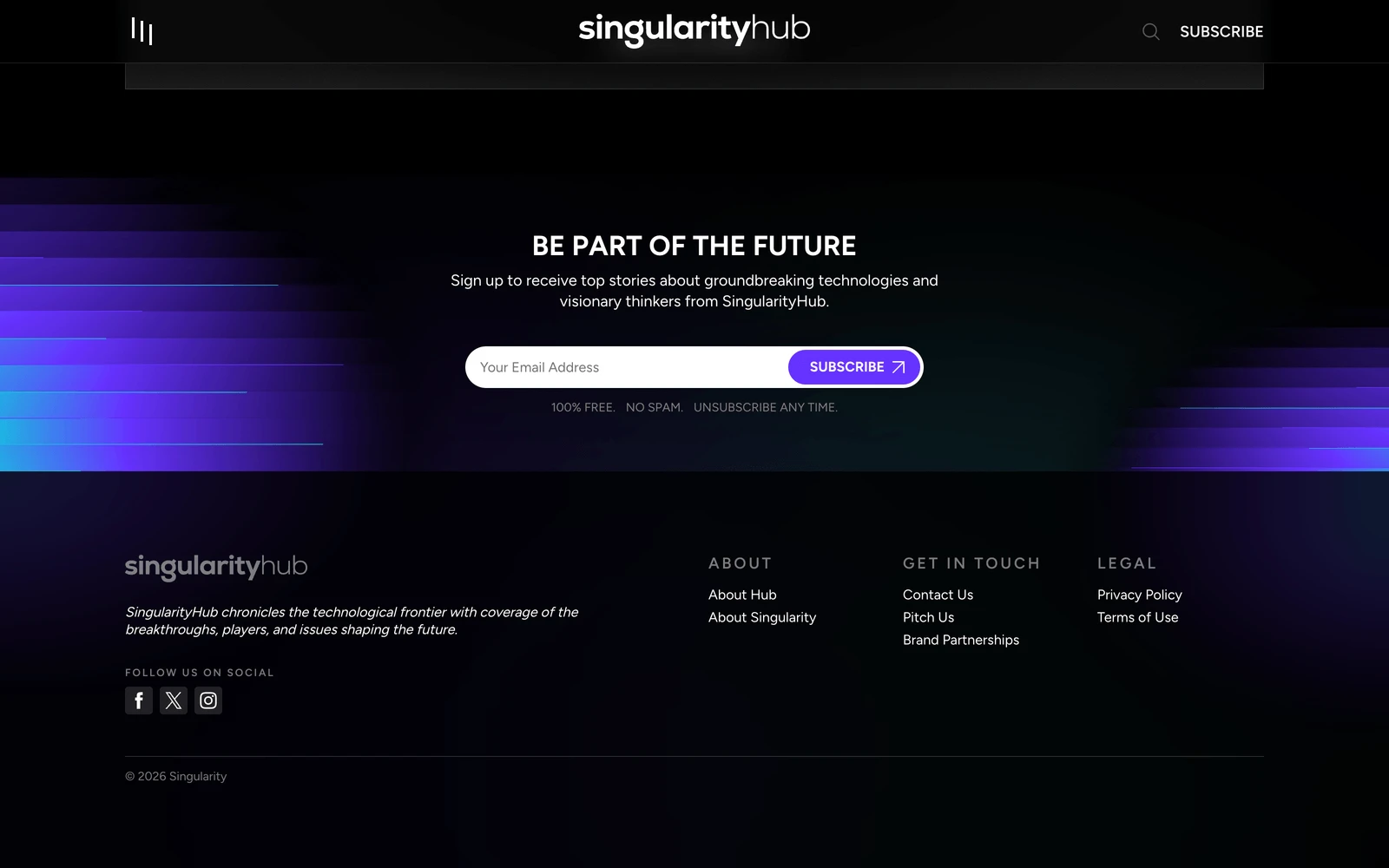 Bottom screenshot of SingularityHub.com