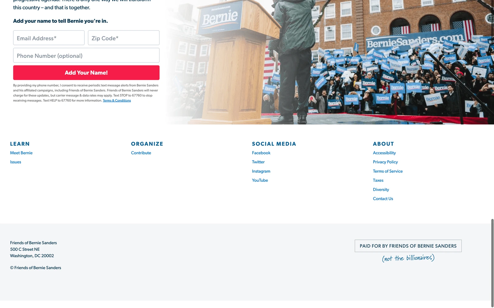 Bottom screenshot of BernieSanders.com
