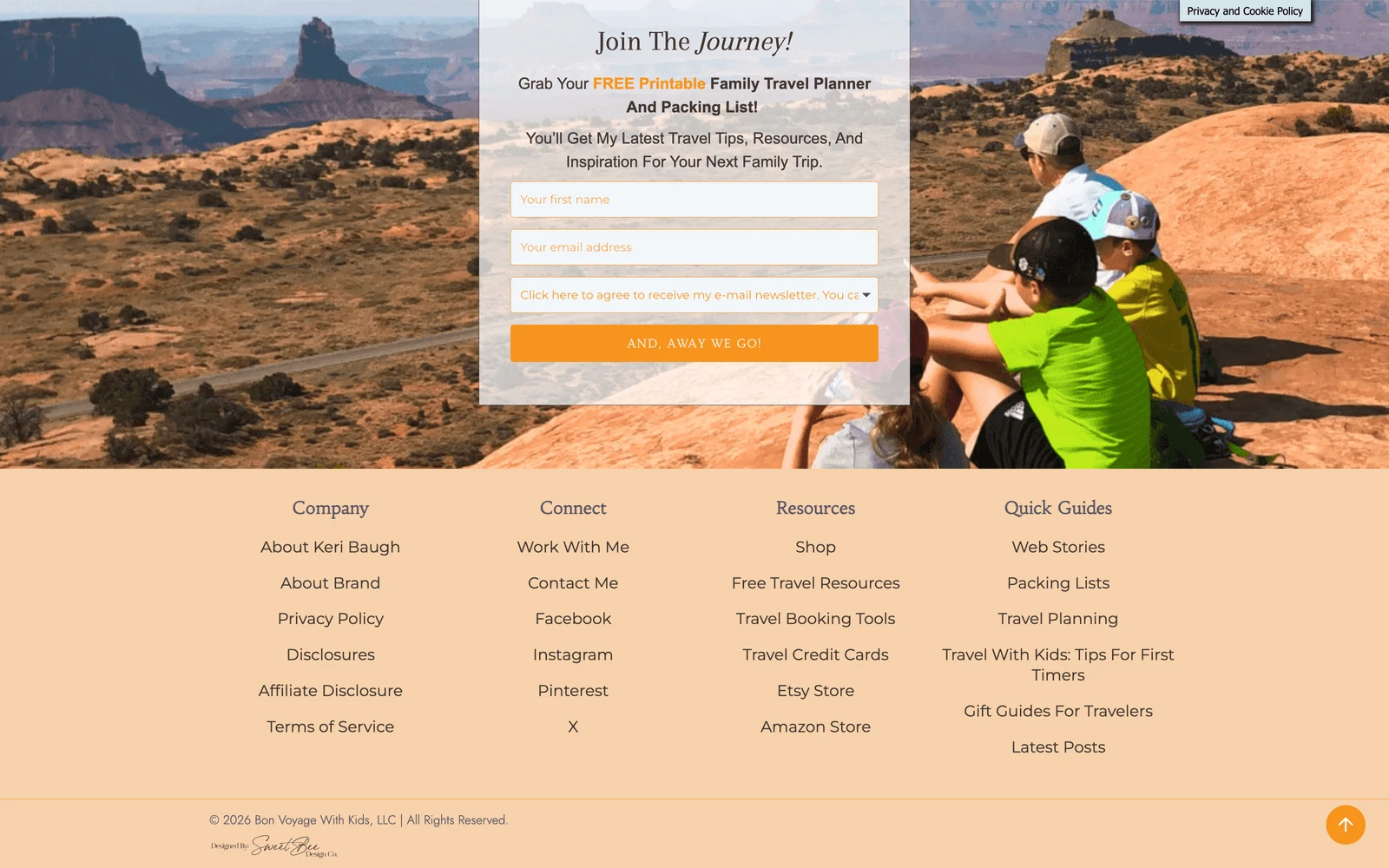 Bottom screenshot of BonVoyageWithKids.com