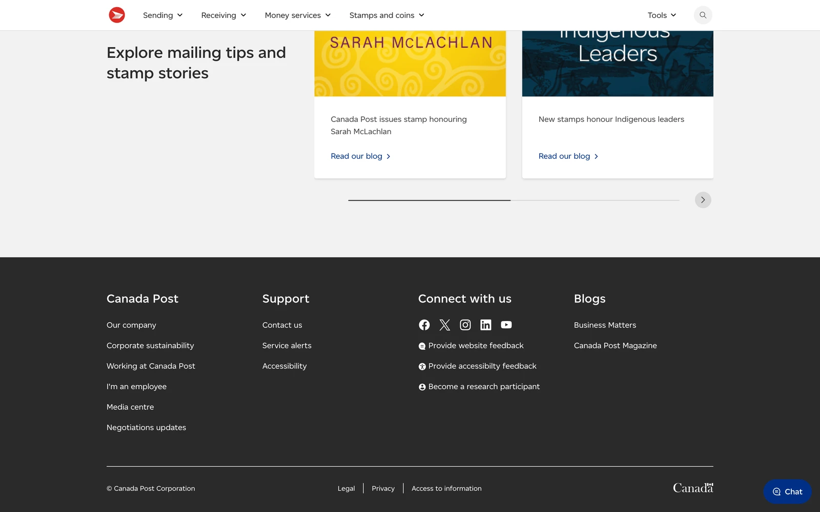 Bottom screenshot of CanadaPost.ca