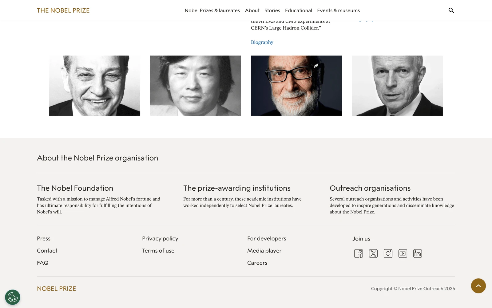 Bottom screenshot of NobelPrize.org