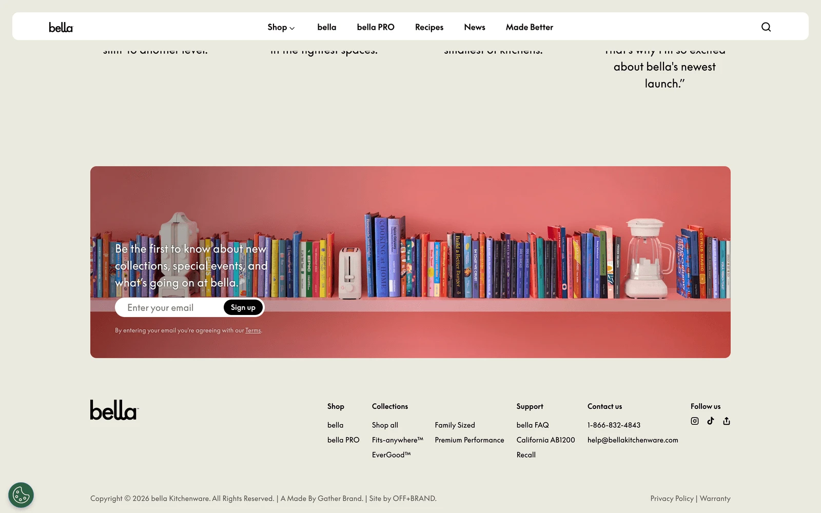 Bottom screenshot of BellaKitchenware.com