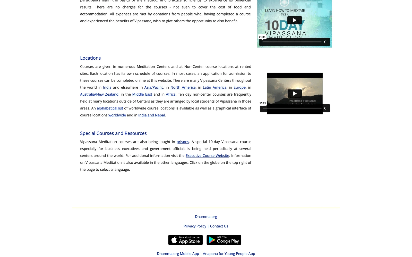 Bottom screenshot of Dhamma.org