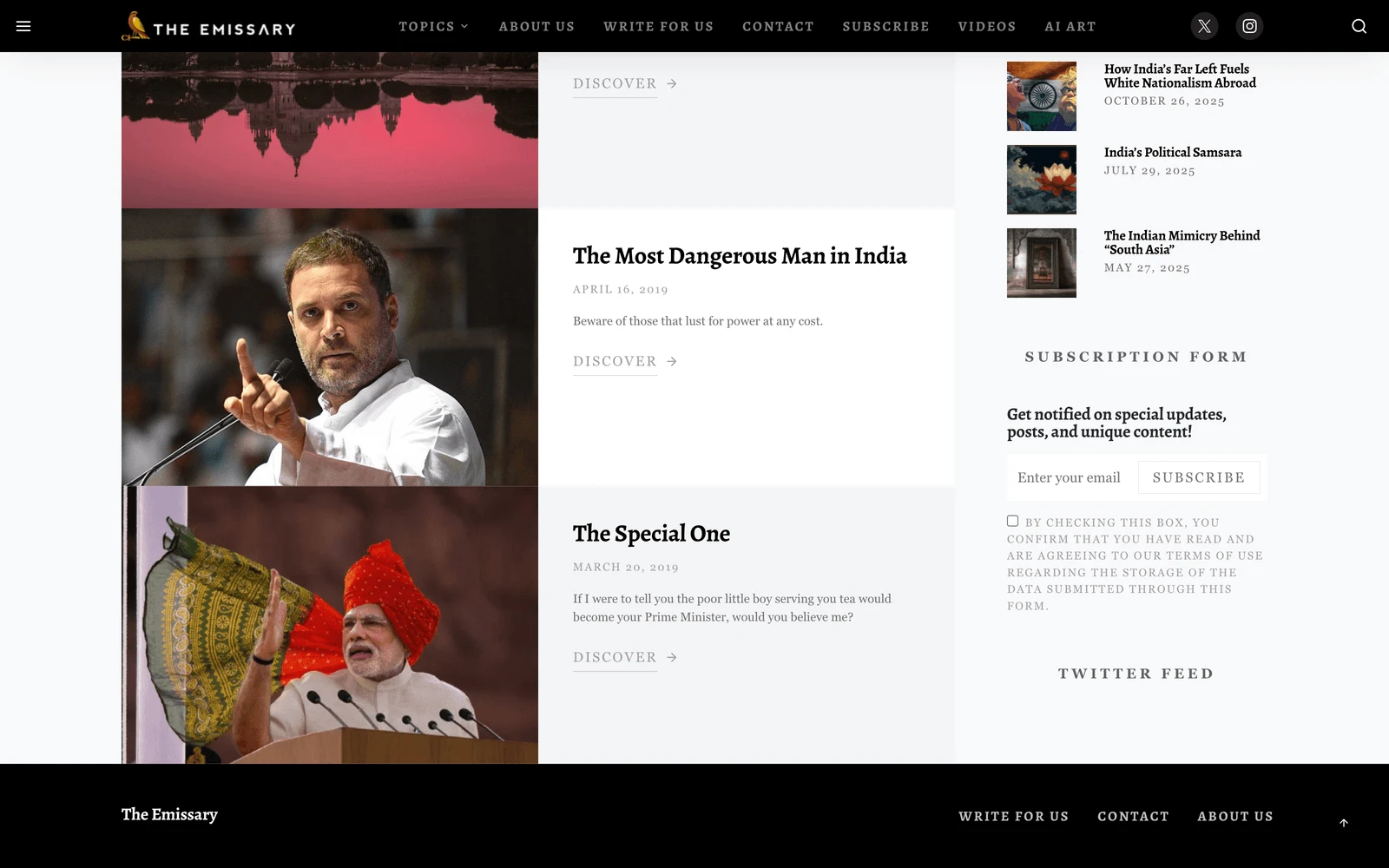 Bottom screenshot of TheEmissary.co