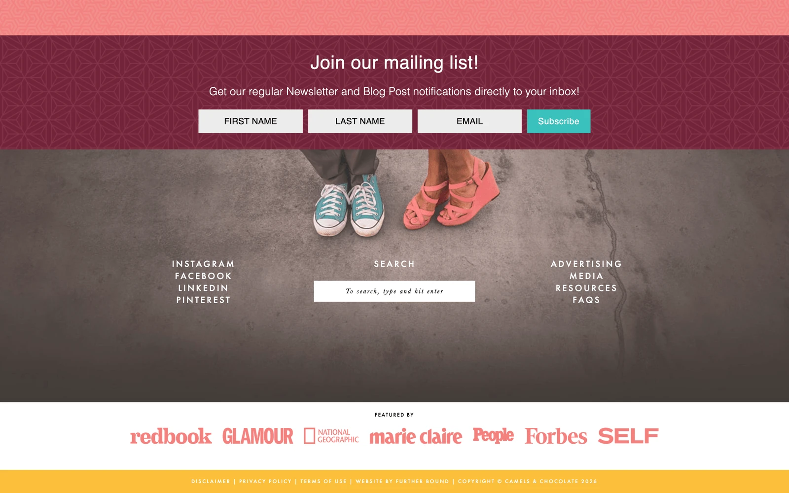 Bottom screenshot of CamelsAndChocolate.com