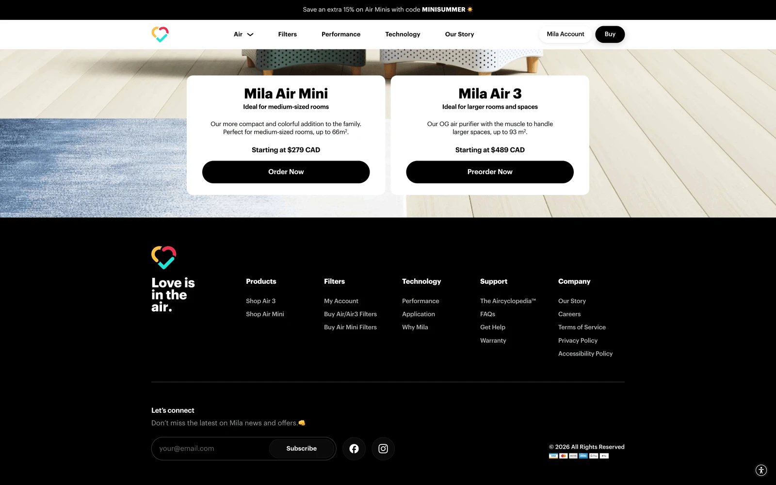 Bottom screenshot of MilaCares.com