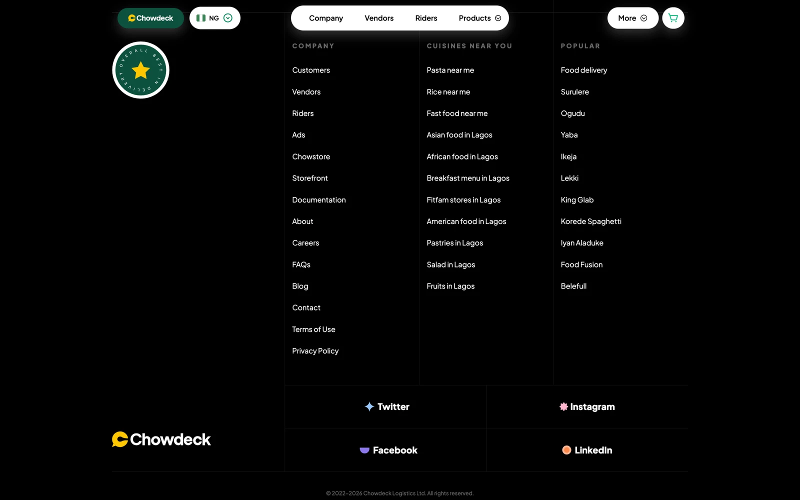 Bottom screenshot of Chowdeck.com