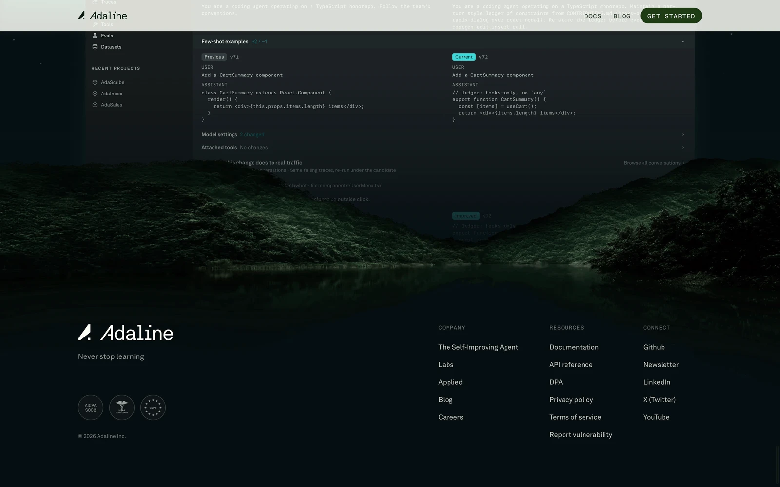 Bottom screenshot of Adaline.AI