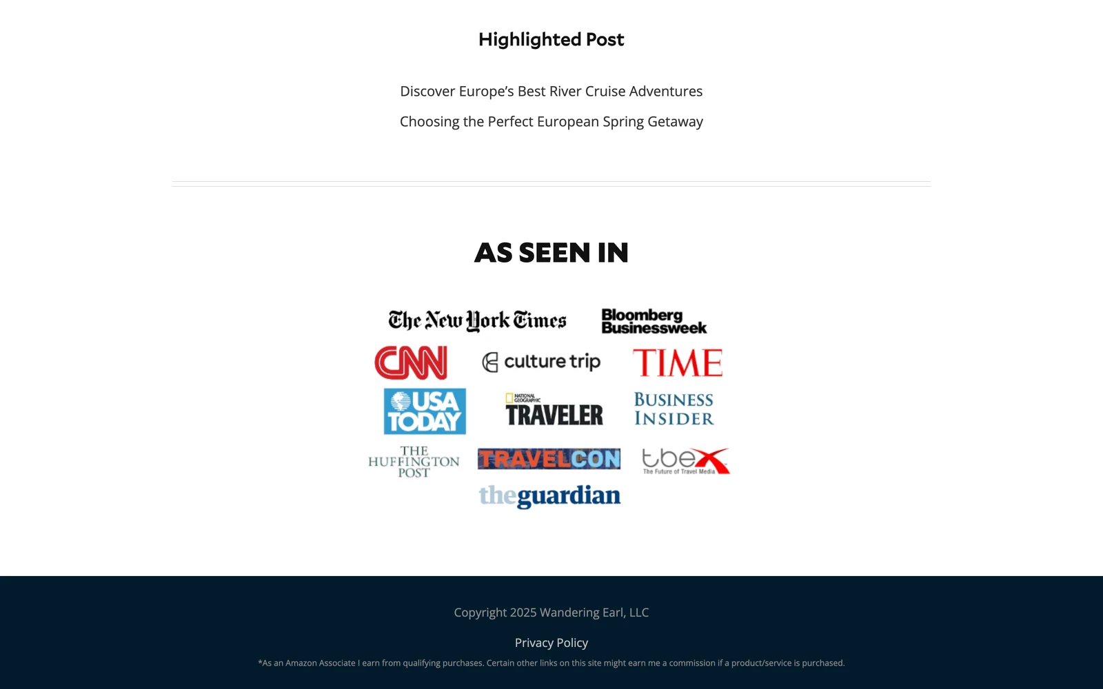 Bottom screenshot of WanderingEarl.com