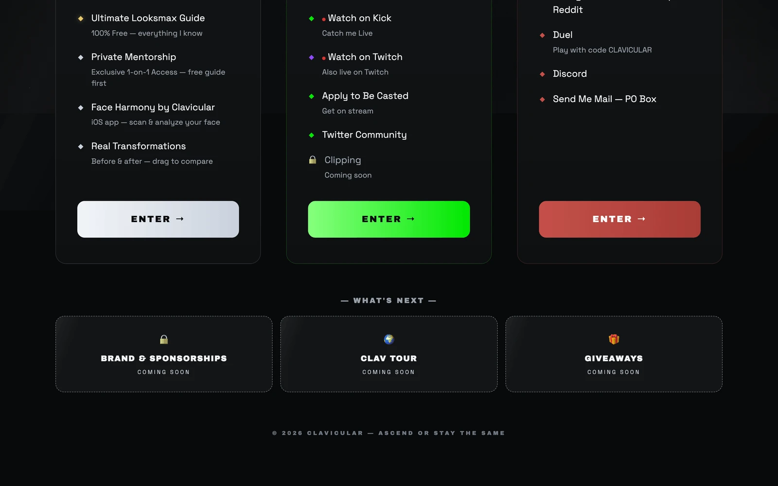 Bottom screenshot of Clavicular.org