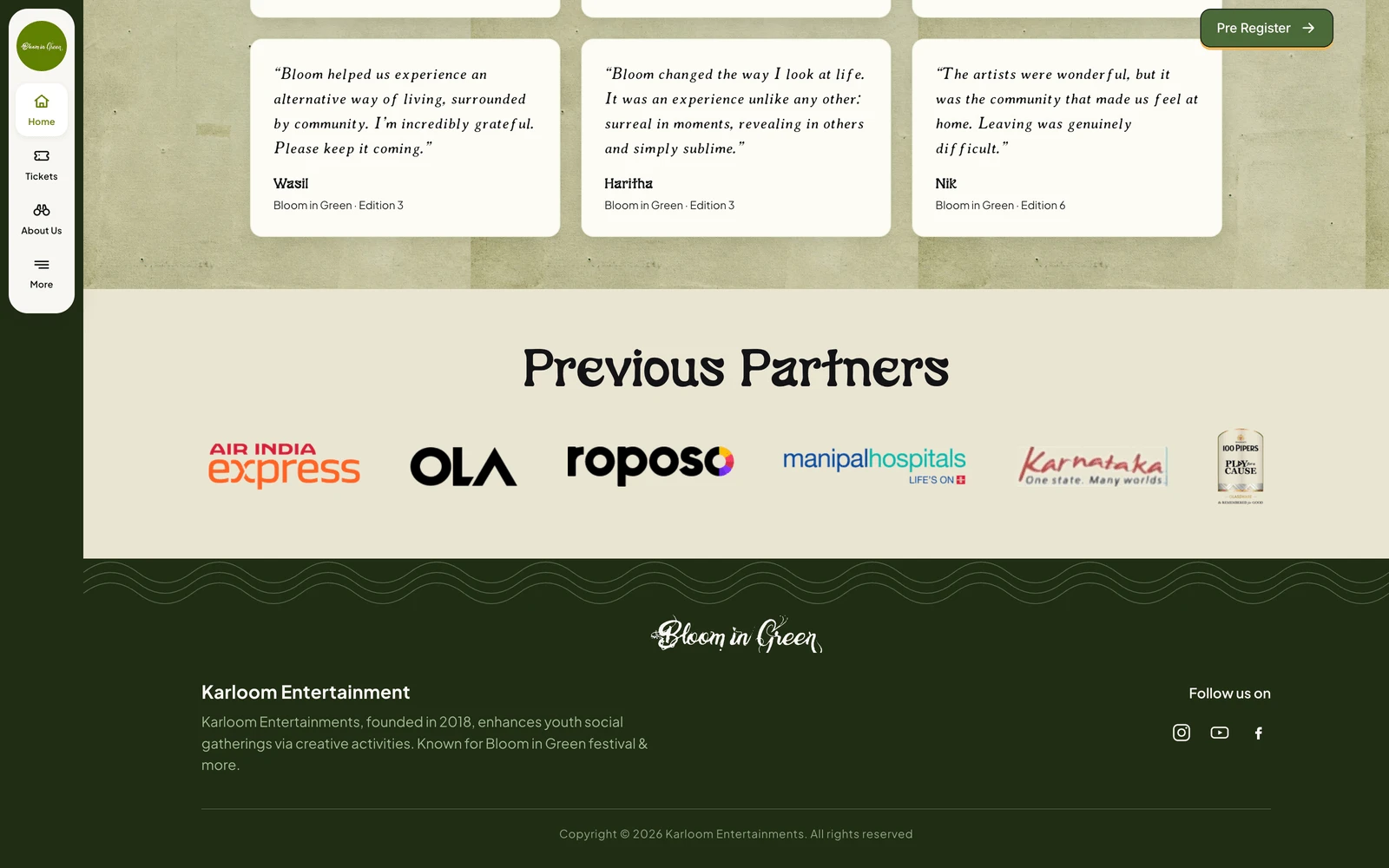 Bottom screenshot of BloomInGreenFestival.com