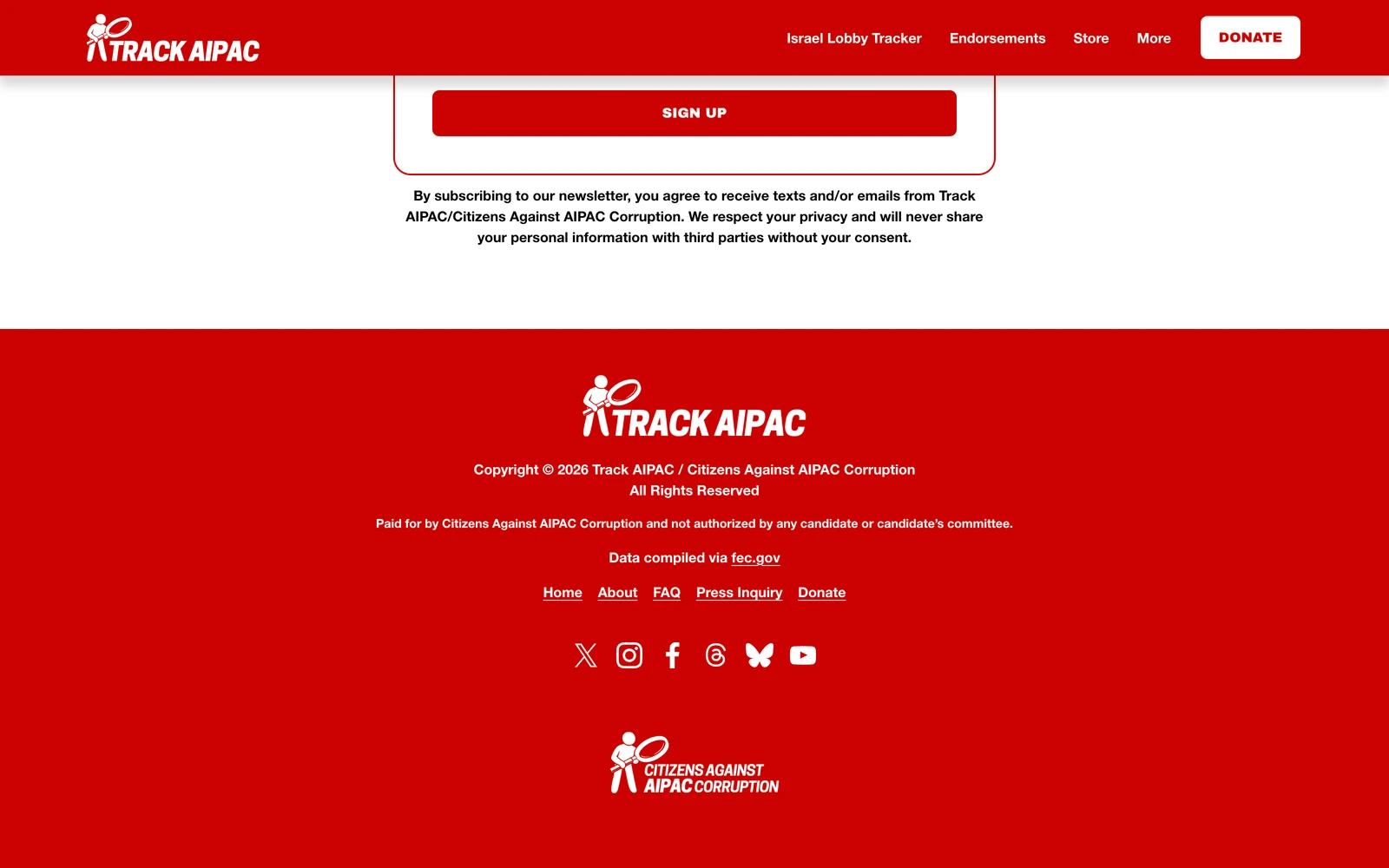 Bottom screenshot of TrackAIPAC.com