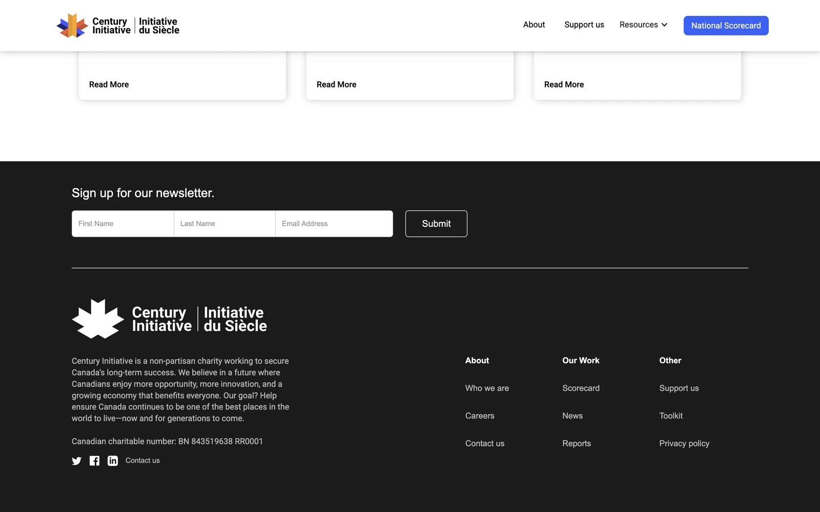Bottom screenshot of CenturyInitiative.ca