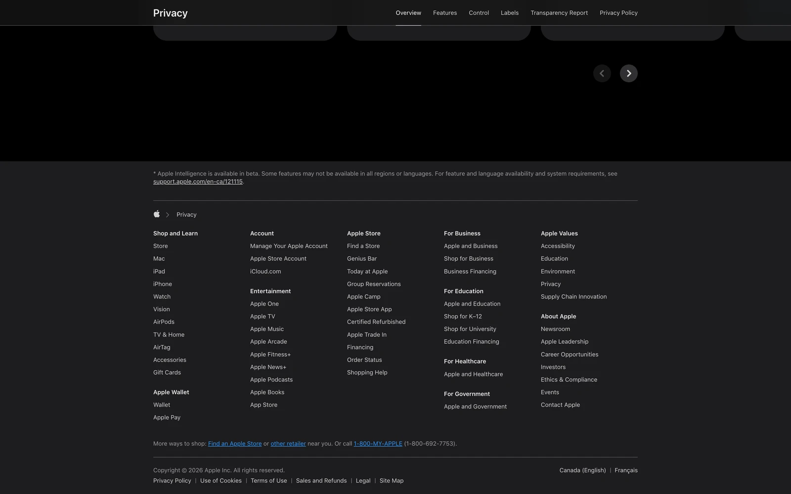 Bottom screenshot of Apple.com Privacy