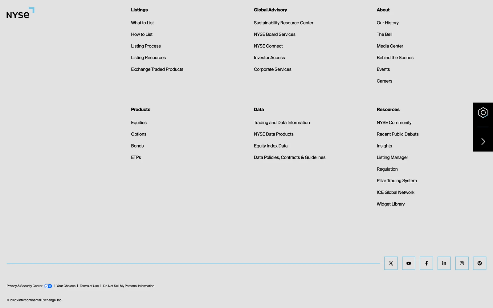 Bottom screenshot of NYSE.com