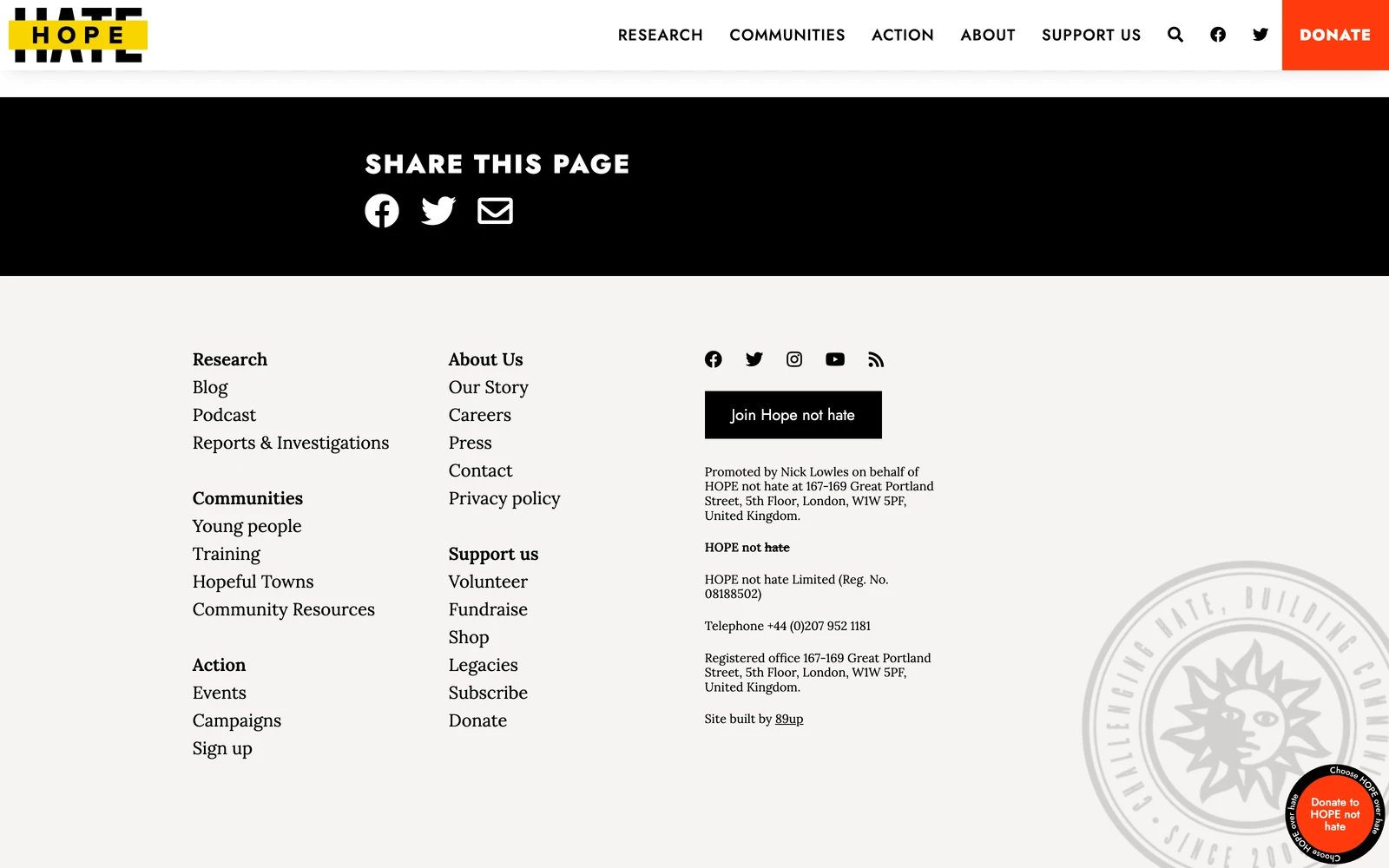 Bottom screenshot of HopeNotHate.org.uk