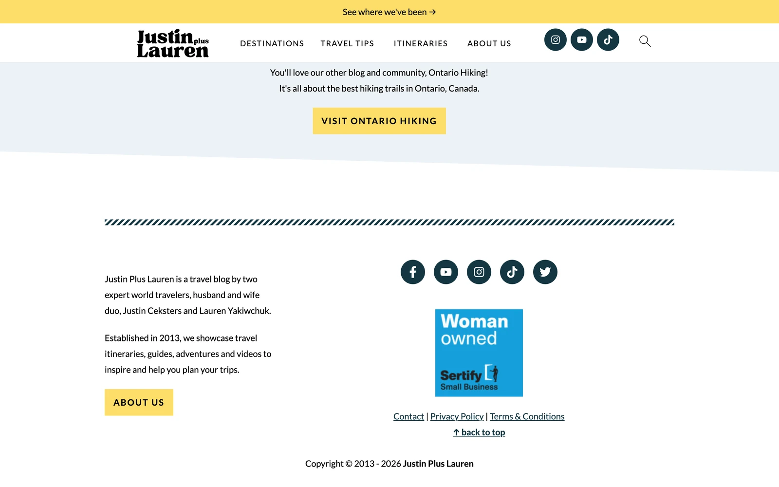 Bottom screenshot of JustinPlusLauren.com