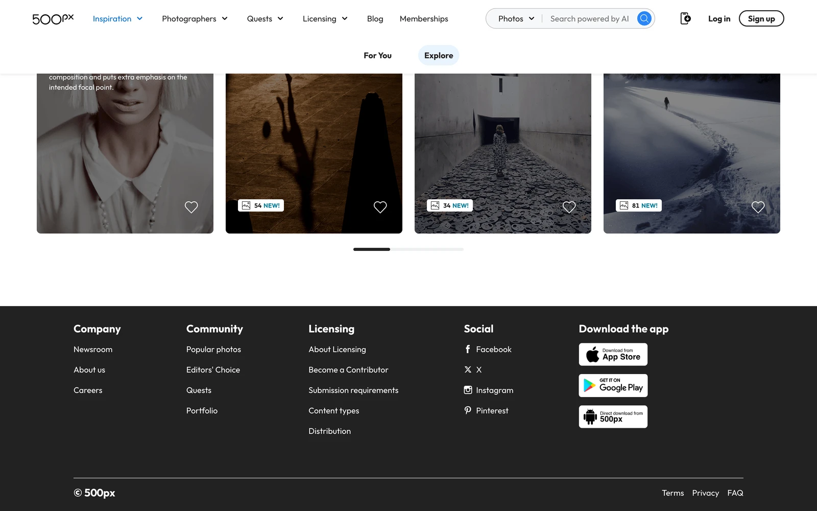 Bottom screenshot of 500px.com
