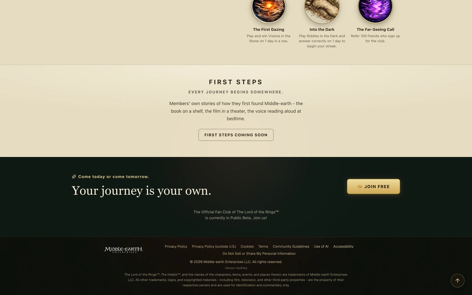 Bottom screenshot of LOTR.com
