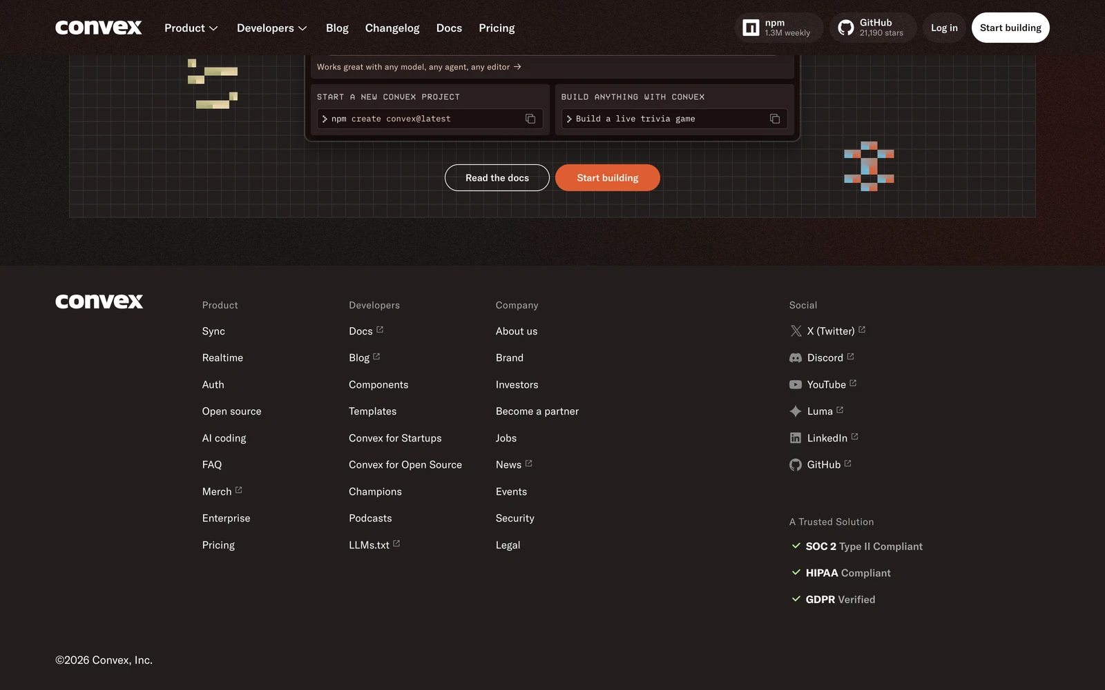 Bottom screenshot of Convex.dev